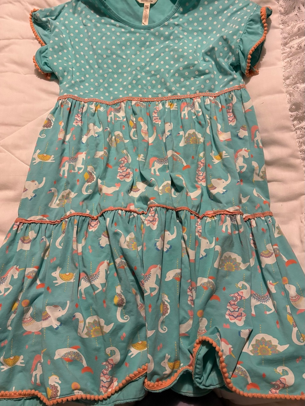 Matilda Jane Teal Tiered Dress with Coral Trim